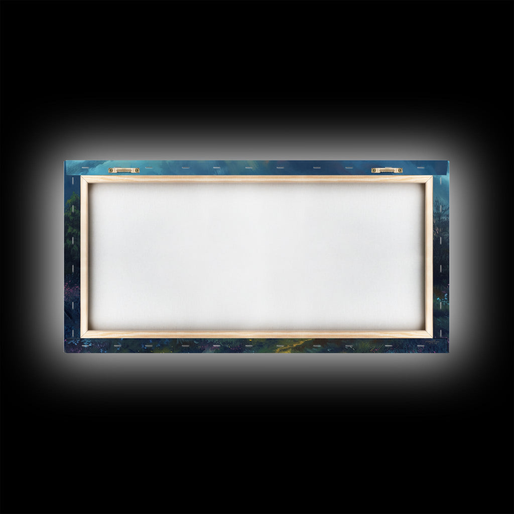 Framed canvas wall art with a light blue border and blank white center