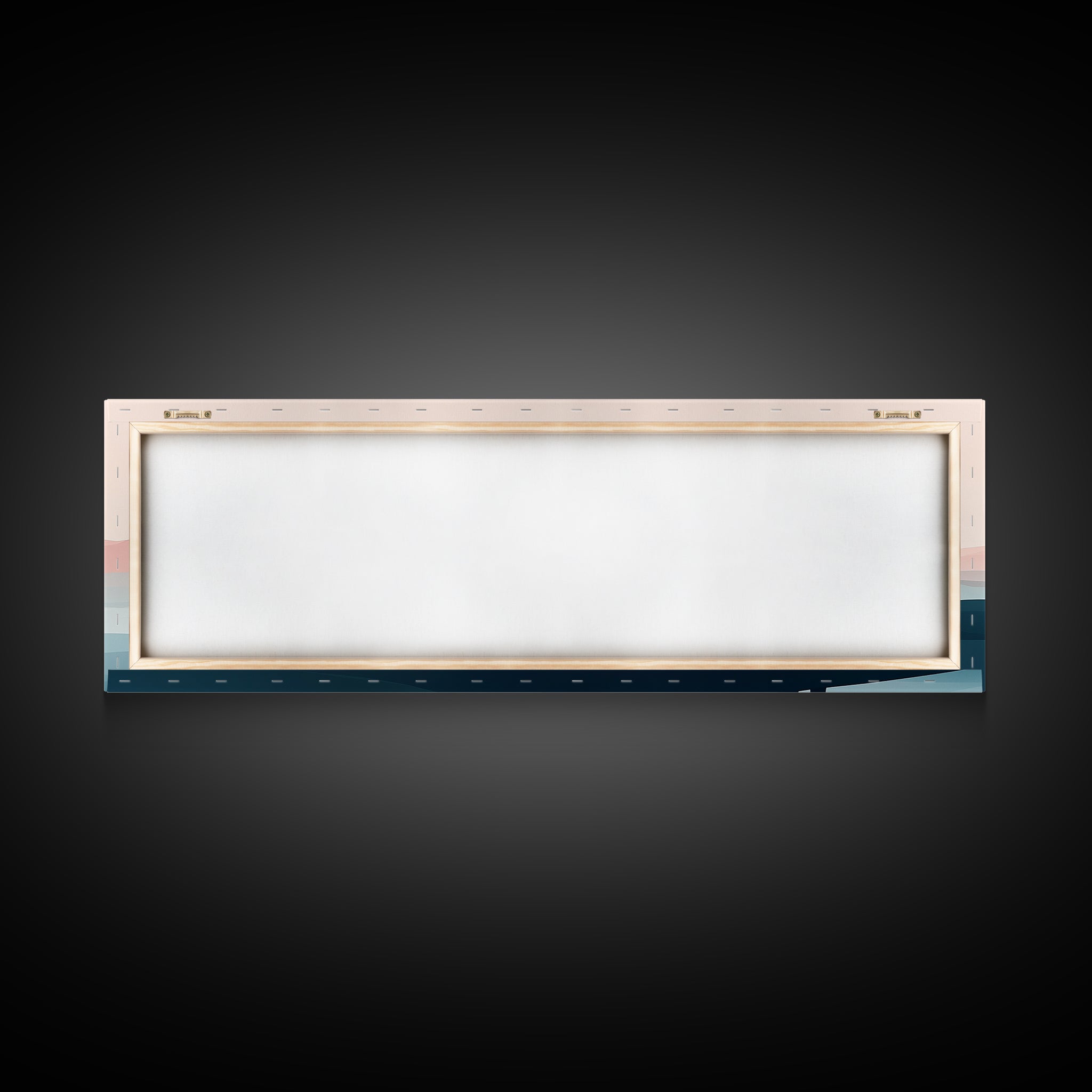 Framed stretched canvas frame with wood bars and blank center backing edge