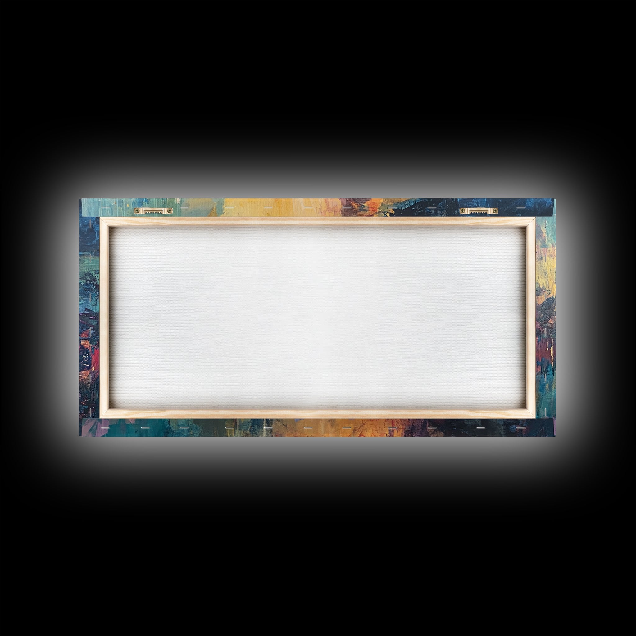 Framed nativity canvas print with colorful border and blank center panel