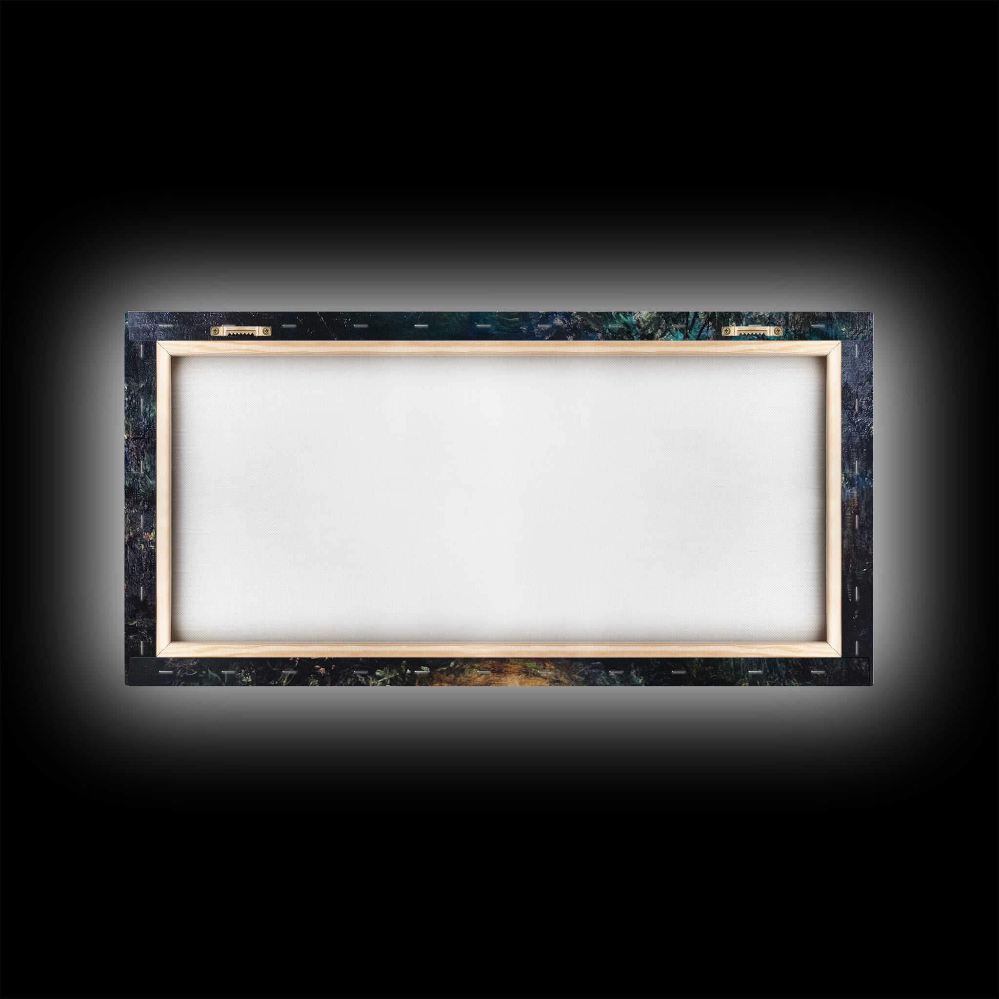 Framed canvas print backing with white center and distressed blue outer edge