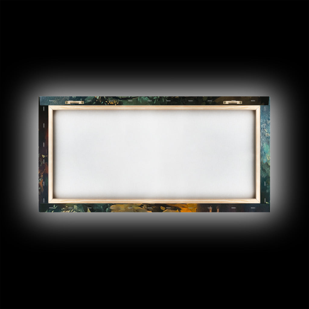 Back view of canvas wall art showing wooden frame and empty centered backing