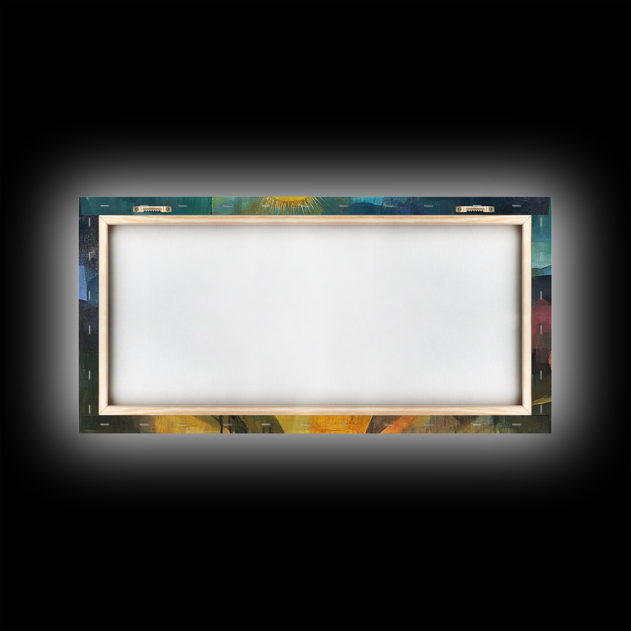 Framed canvas art print frame with blank white center and teal-toned border