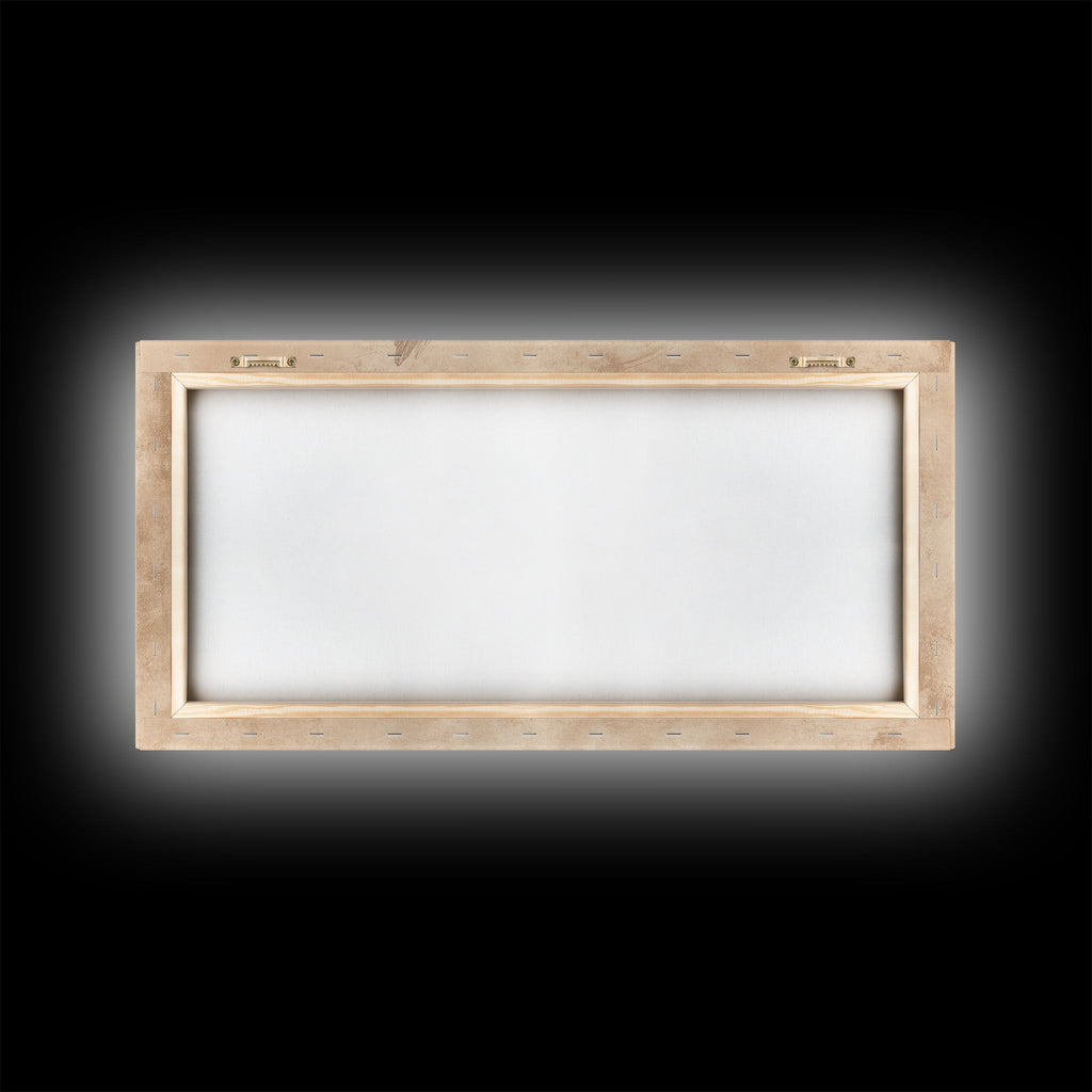 Rectangular wall art frame with light wood border and empty white center