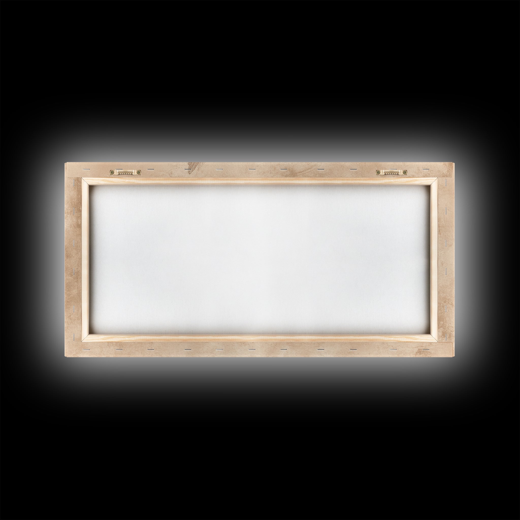 Rectangular wall art frame with light wood border and empty white center