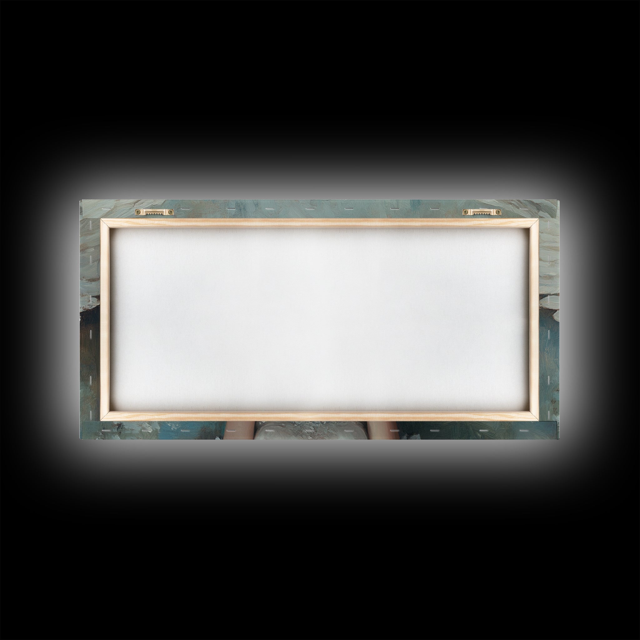 Framed canvas art print with empty white center and light blue outer border