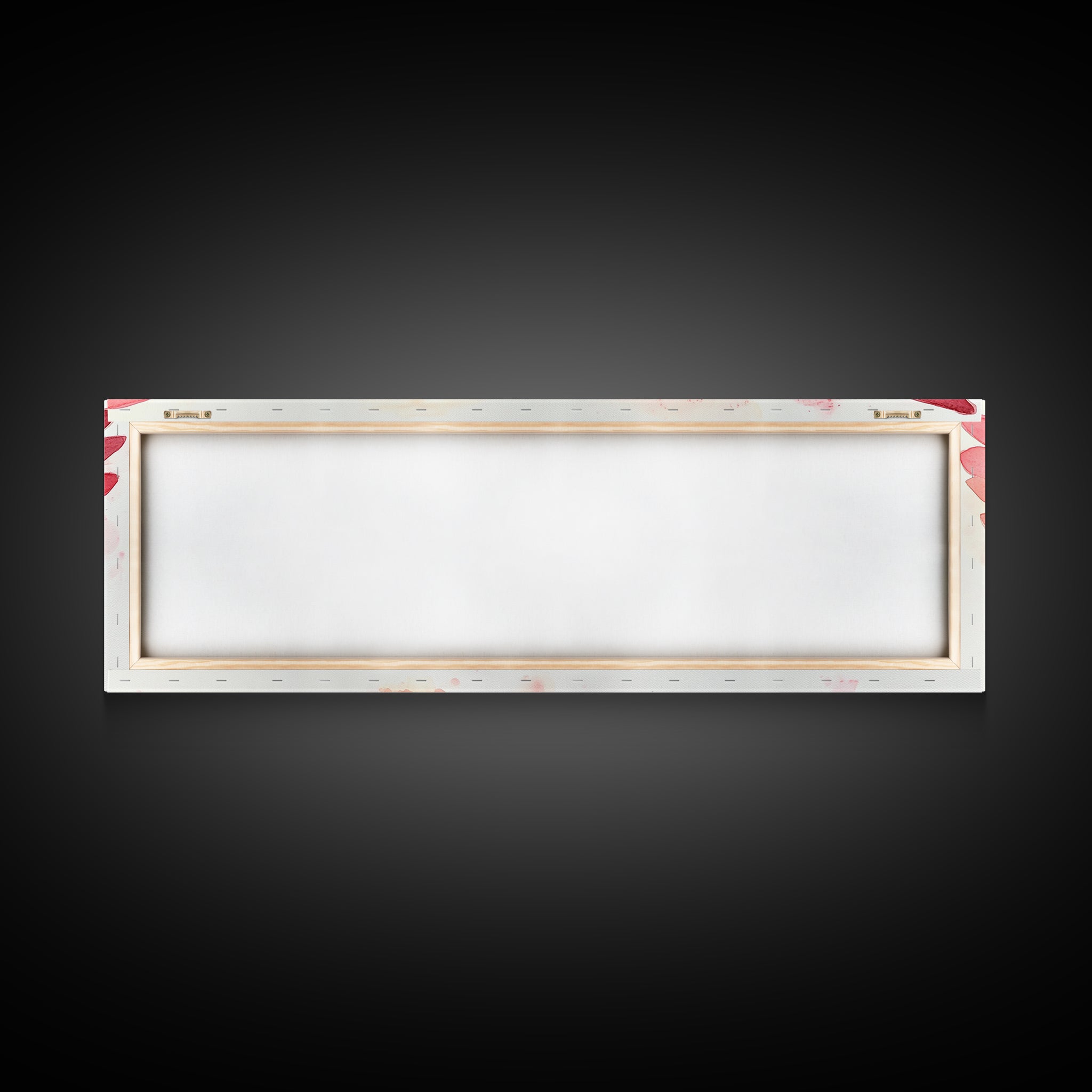 Back view of angel wings canvas print showing stretched fabric and wooden frame