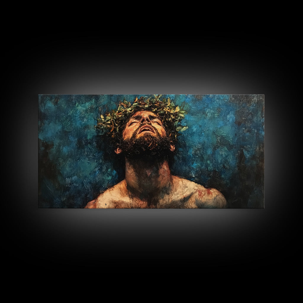 Horizontal Jesus Christ crown of thorns canvas wall art, framed