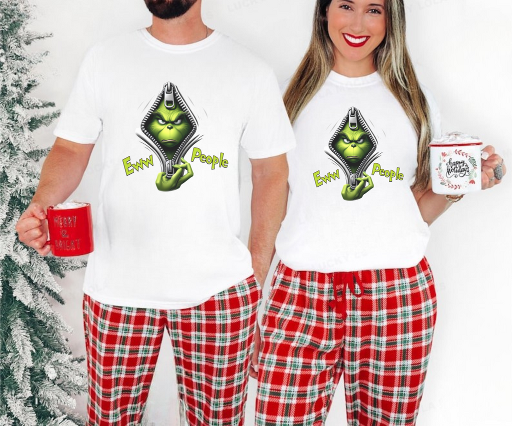 White unisex tee with green graphic and 'Ewww People' text