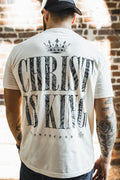 Ivory premium tee with large back graphic text and crown