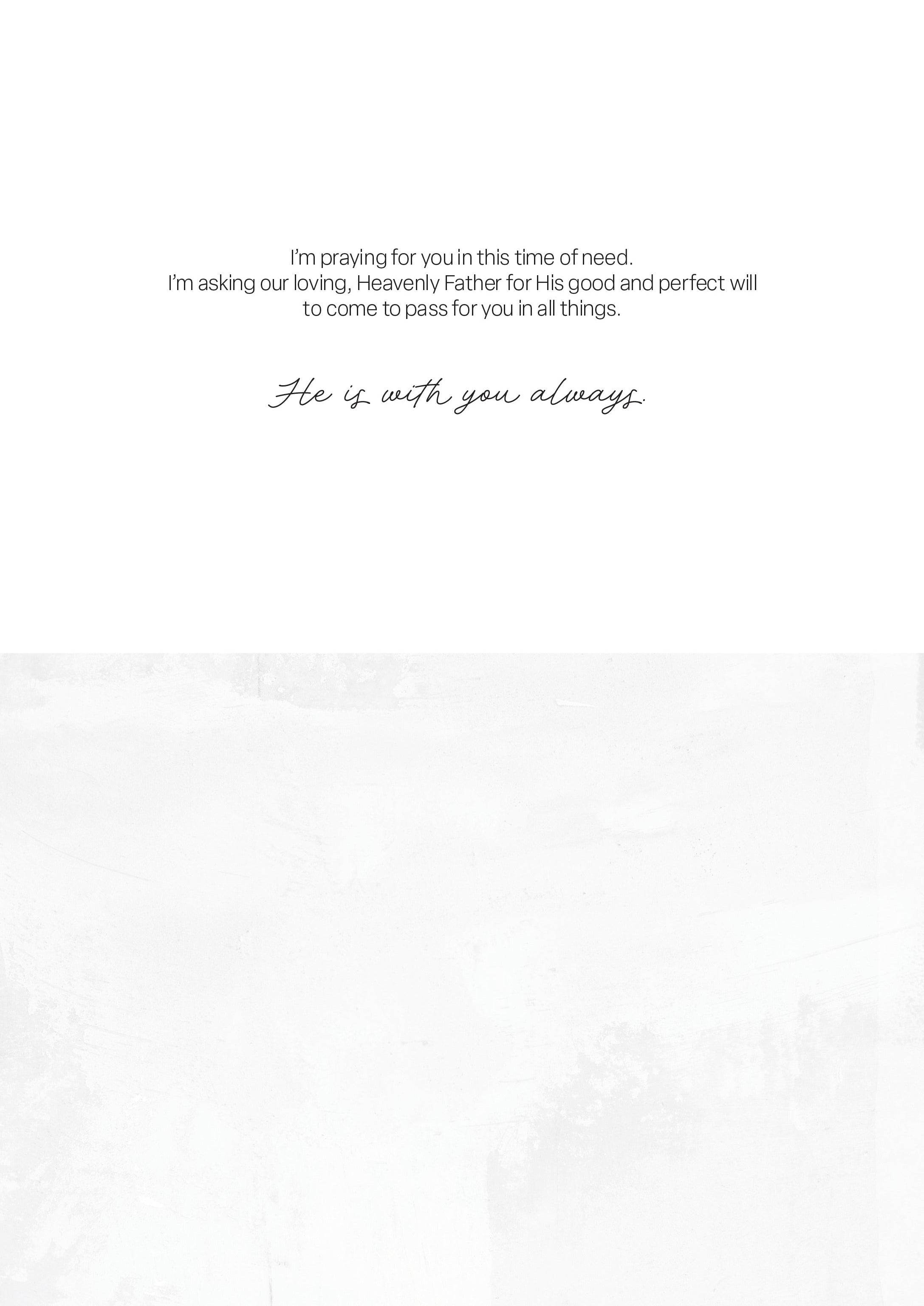 Greeting card inside with printed blessing text and cursive signature line on light background
