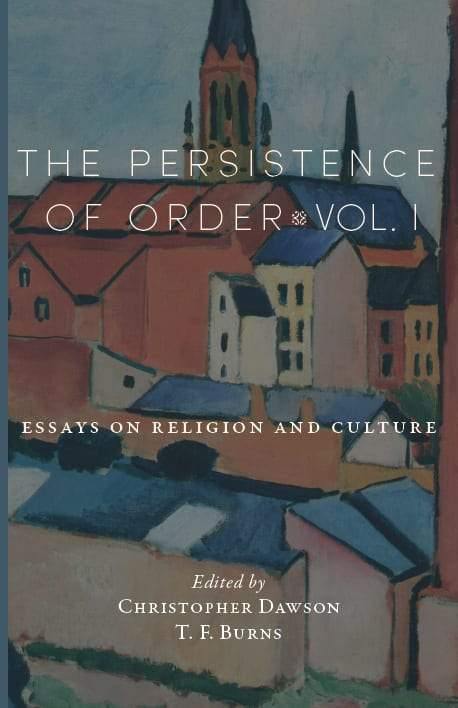 Book Vol. I cover with illustrated town scene and title, essays on religion and culture