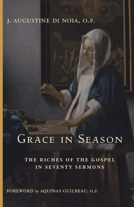 Religious book cover with robed figure and large title text.