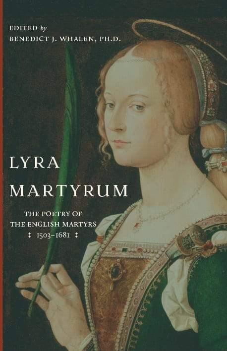 Lyra Martyrum book cover with portrait of robed woman holding a quill