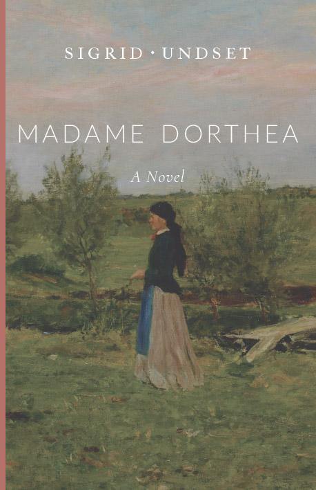 Madame Dorthea novel cover with woman walking in countryside illustration