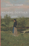 Madame Dorthea novel cover with woman walking in countryside illustration