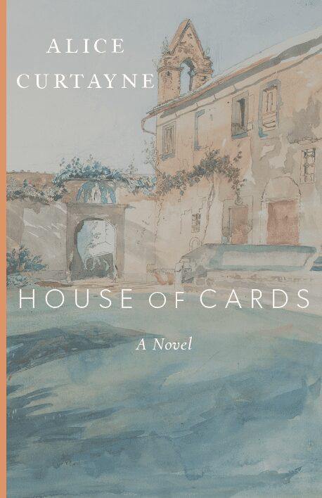 Novel cover with illustrated building, water, and large title lettering