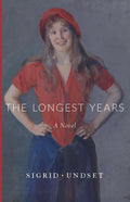 Novel book cover with woman in red hood and blue skirt