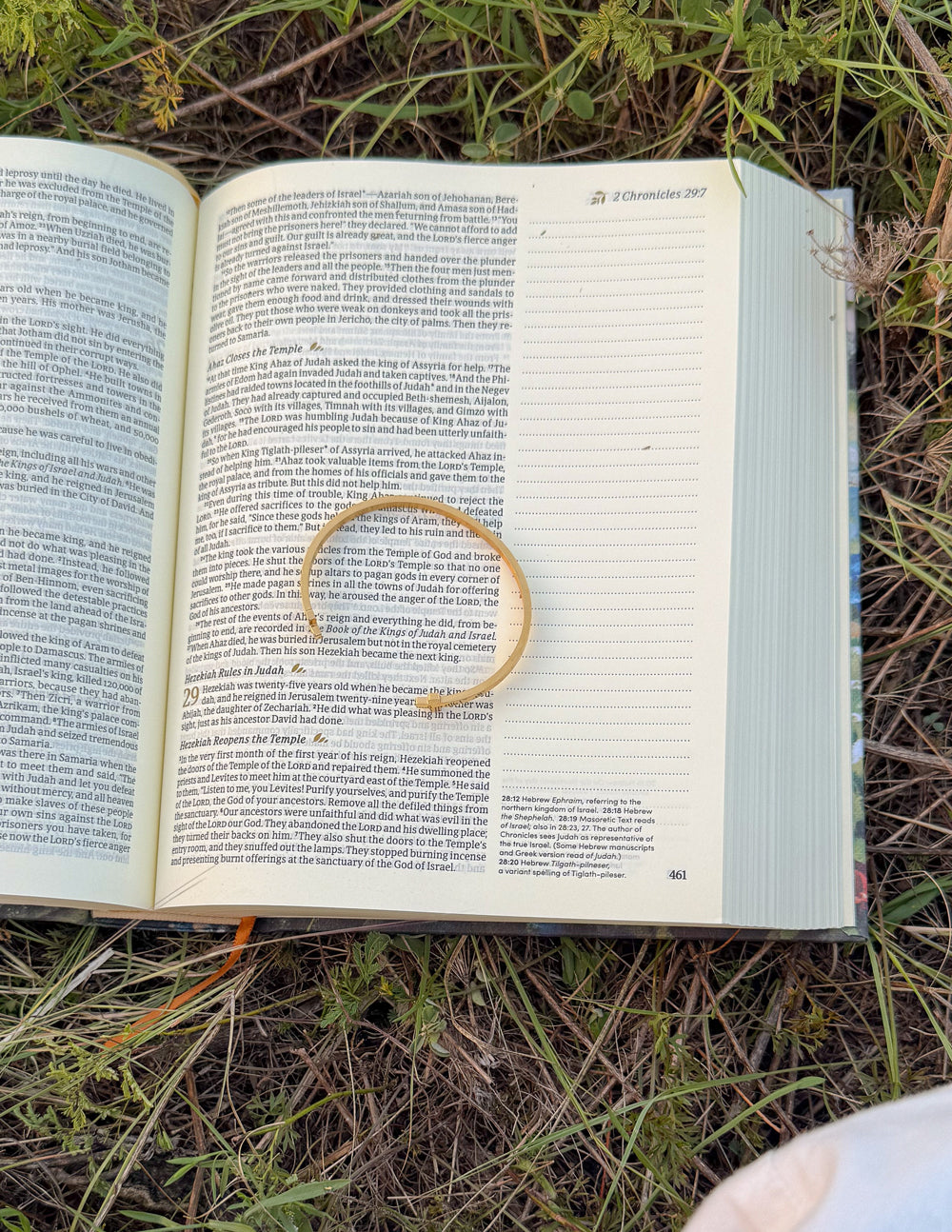 Open book on grass
