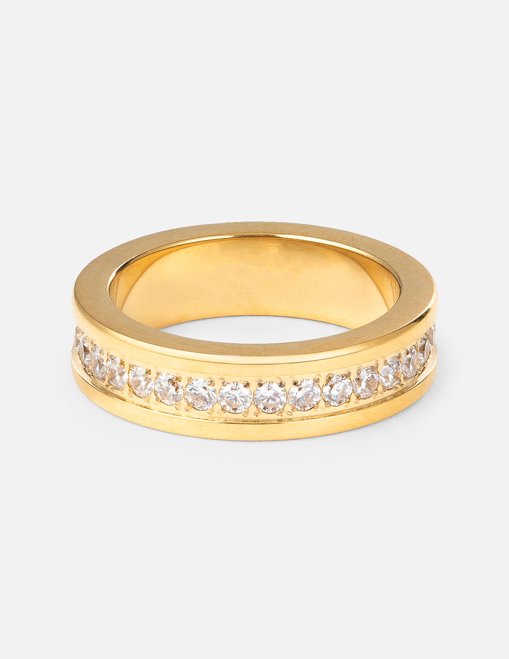 Gold slim ring with pavé clear stones around the band