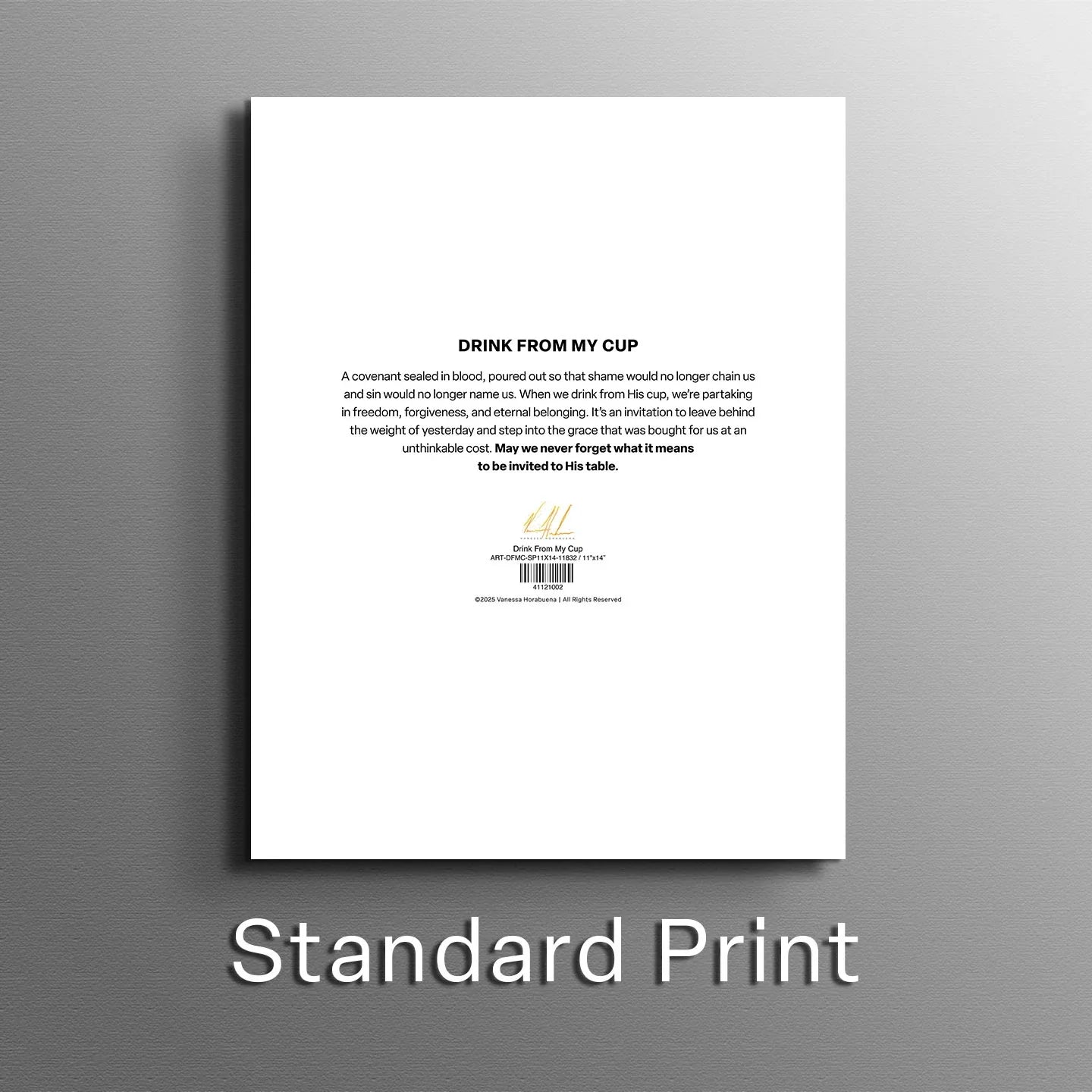 Artwork print with centered paragraph text on a white sheet