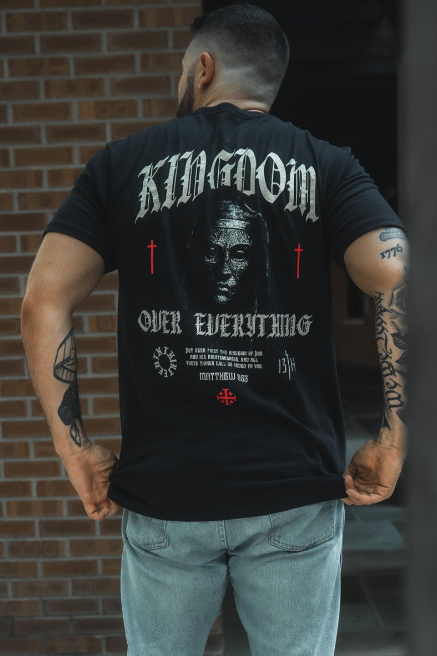 Black premium tee with large back graphic print and crew neck
