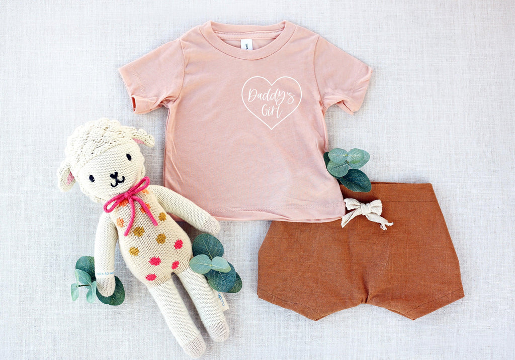Light pink baby T-shirt with white 'Daddy's Girl' heart logo