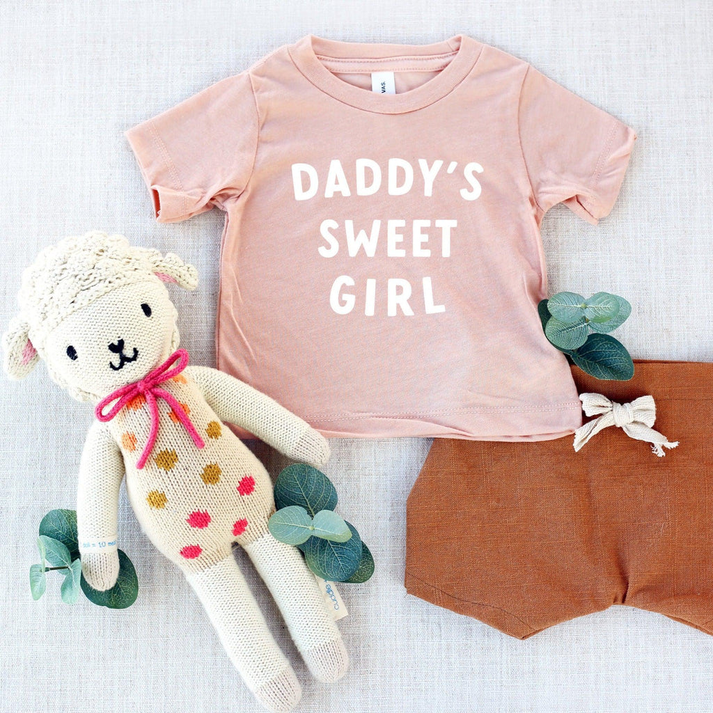 Baby and toddler T-shirt, blush pink with “DADDY’S SWEET GIRL” white print