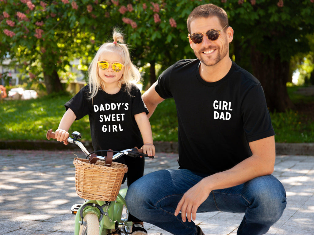Baby and toddler T-shirt, black with “DADDY’S SWEET GIRL” front text
