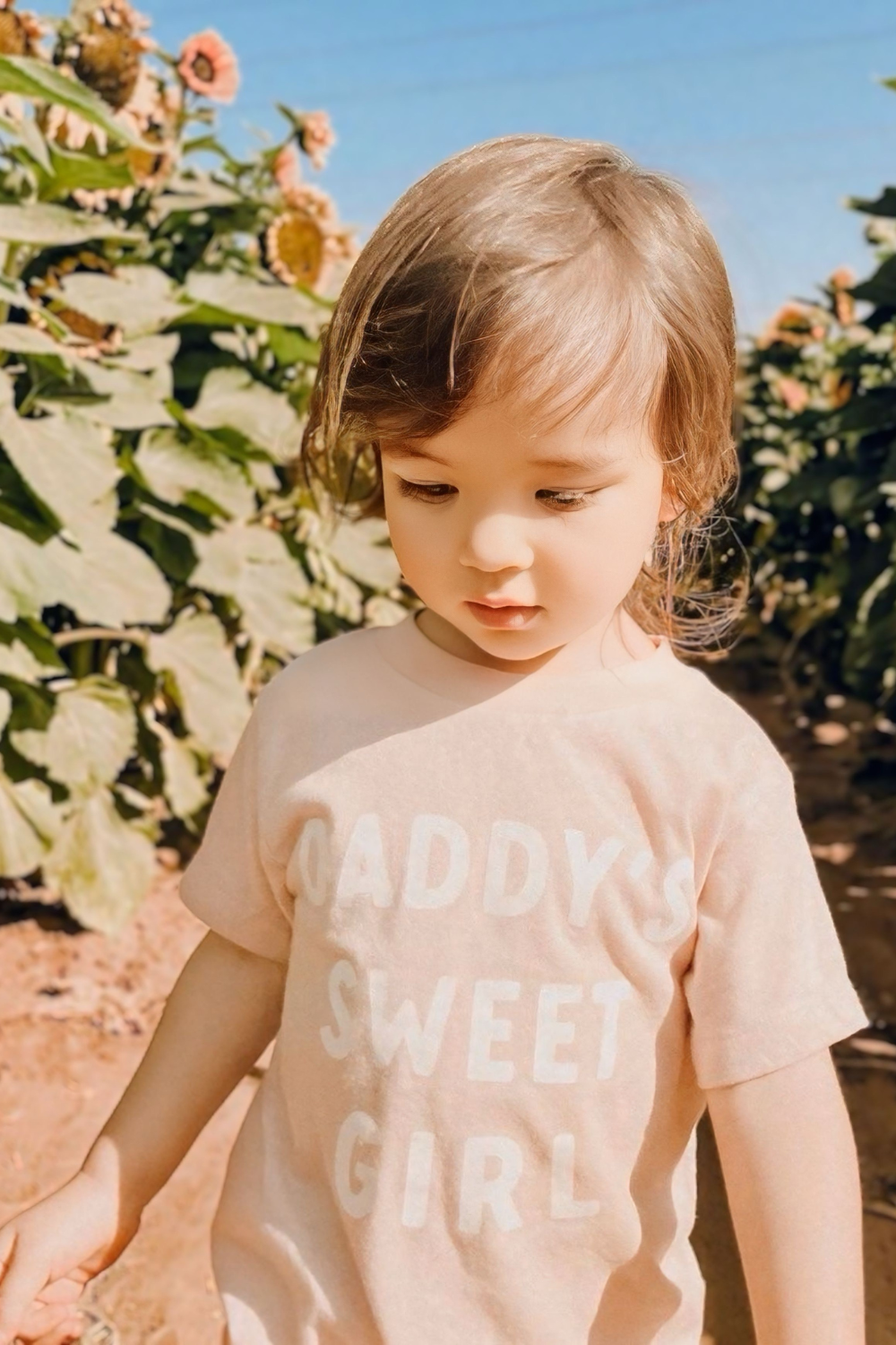 Baby and toddler T-shirt, light pink with “DADDY’S SWEET GIRL” text print