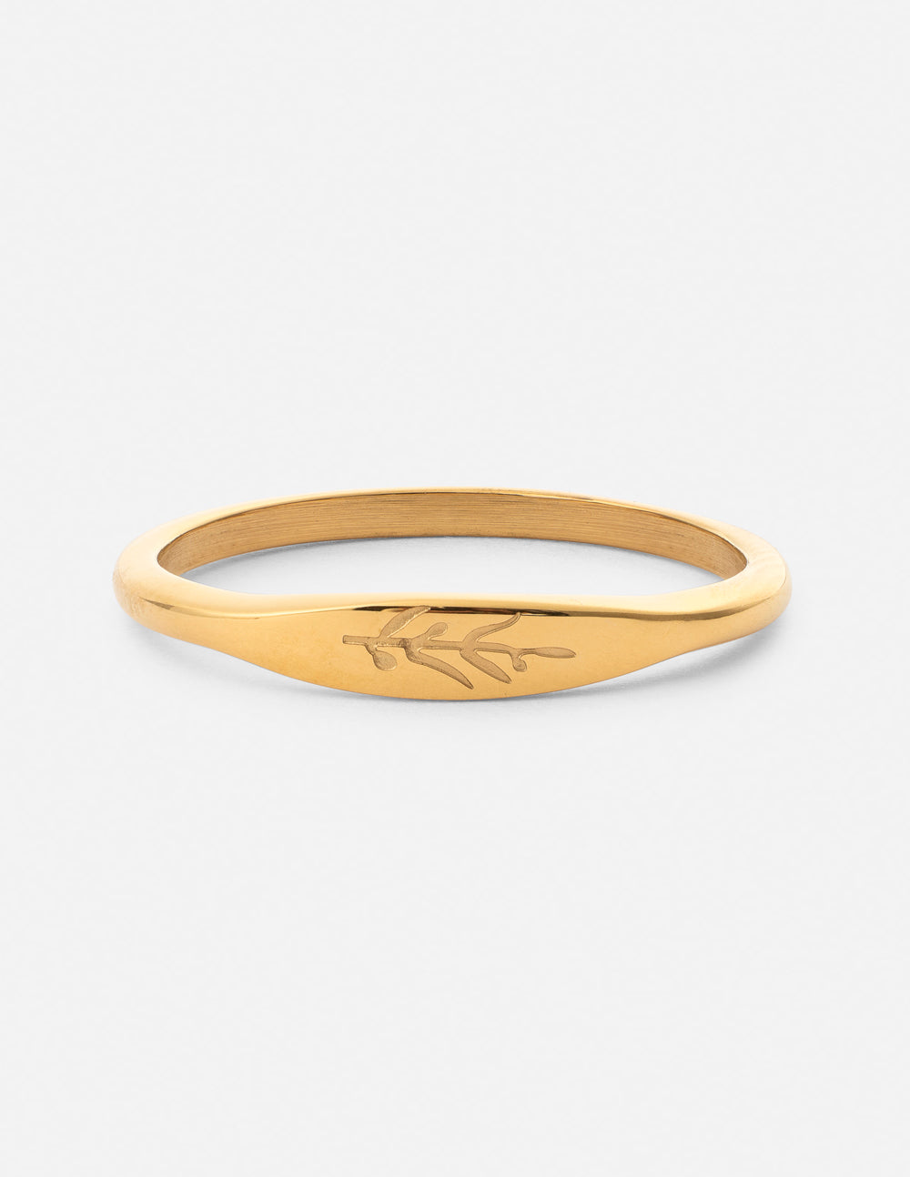 Gold vine engraved ring band with slim profile