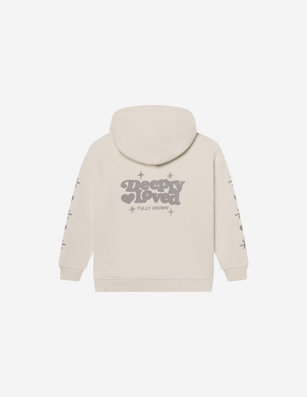 Kids light beige hoodie with hood and back logo print
