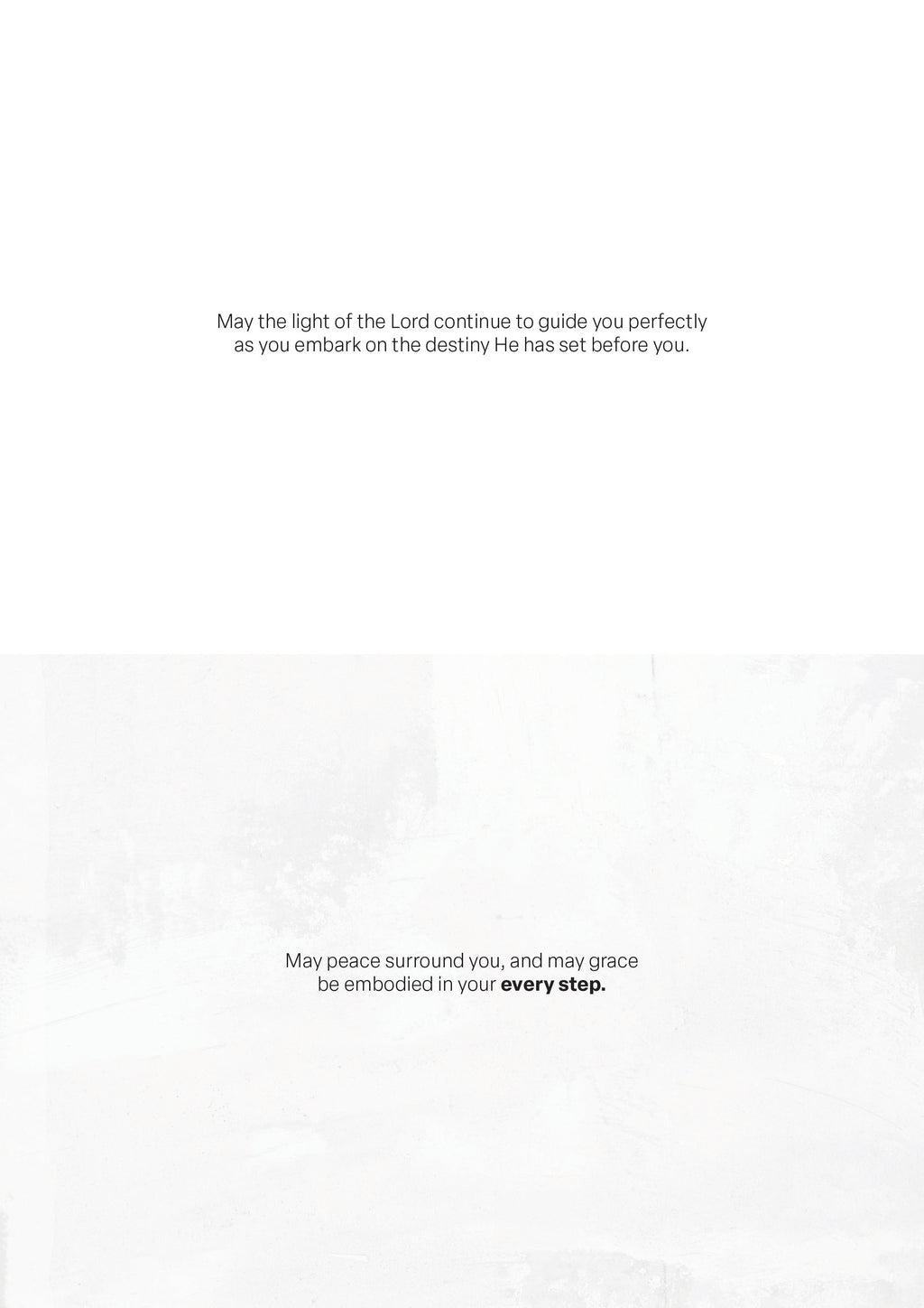 Greeting card interior with centered inspirational text on a white page