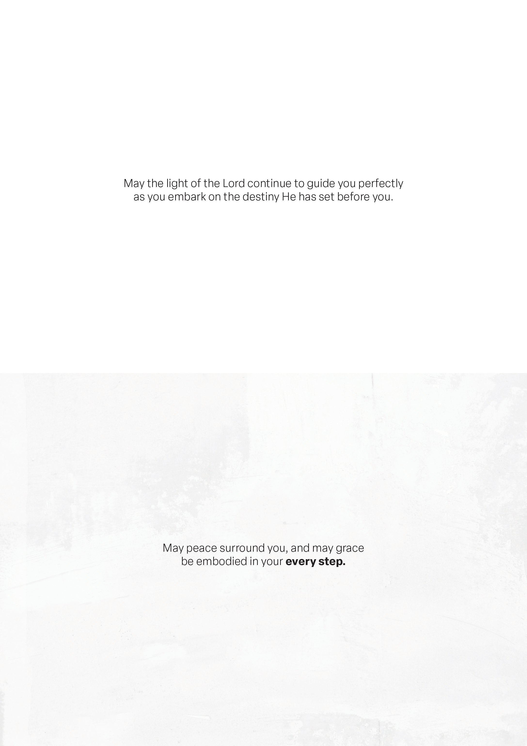 Greeting card interior with centered inspirational text on a white page