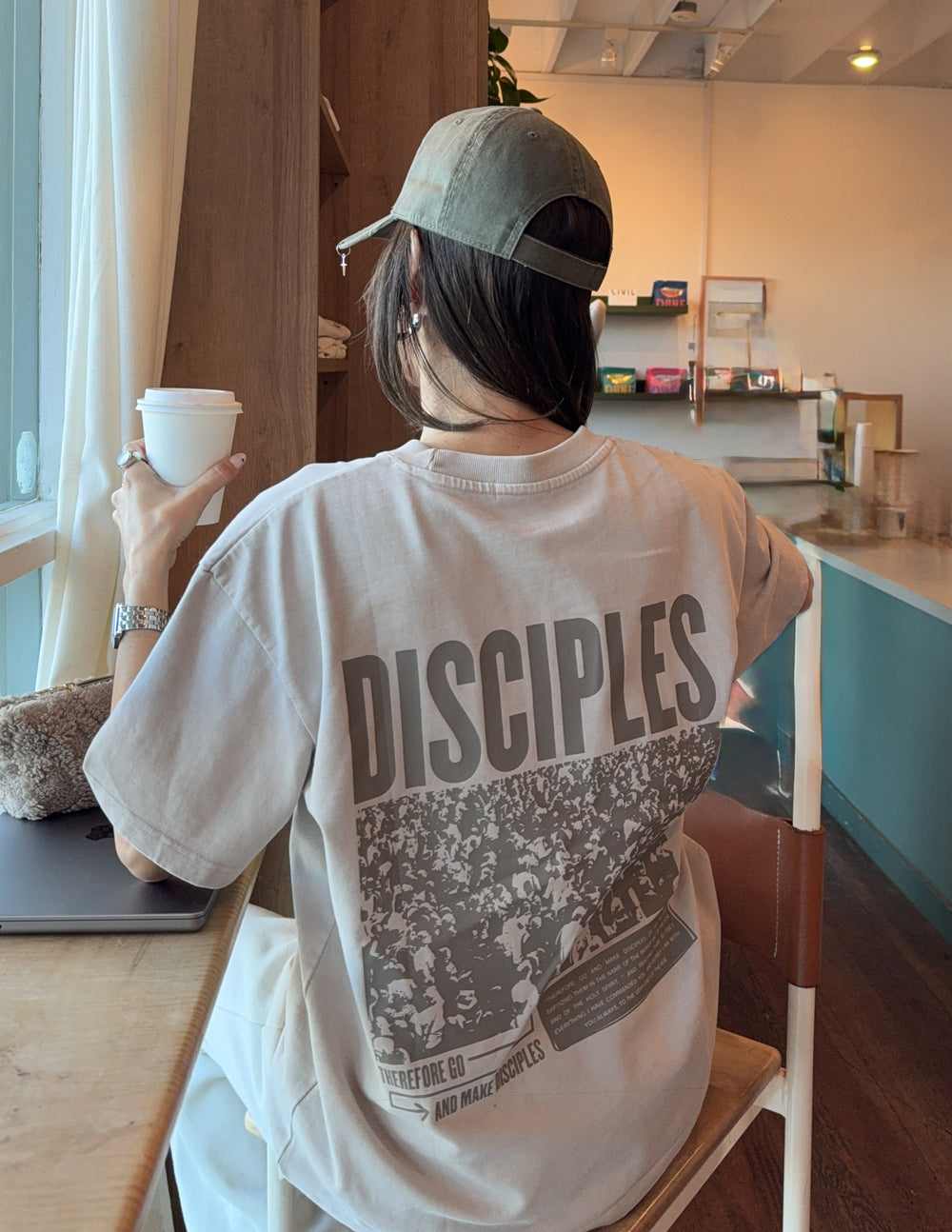 Heavyweight T-shirt, white, with large "DISCIPLES" back graphic