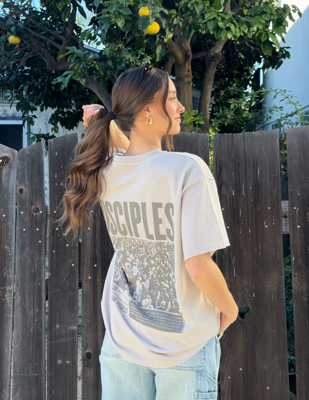 Heavyweight T-shirt, cream, with "DISCIPLES" back graphic