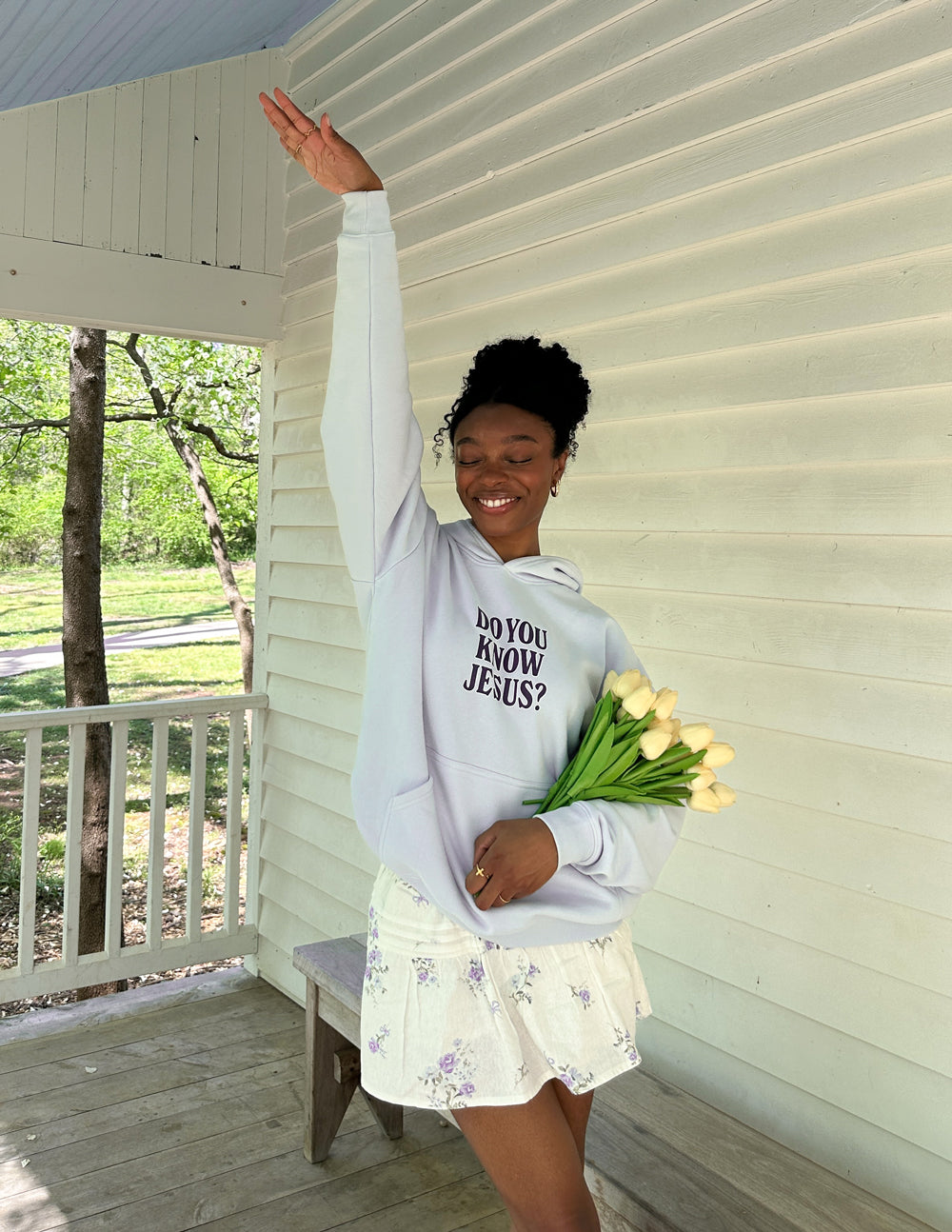 Light gray unisex hoodie with 'DO YOU KNOW JESUS?' back graphic