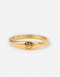 Gold peace ring with dove motif, engraved 'PEACE' on inner band