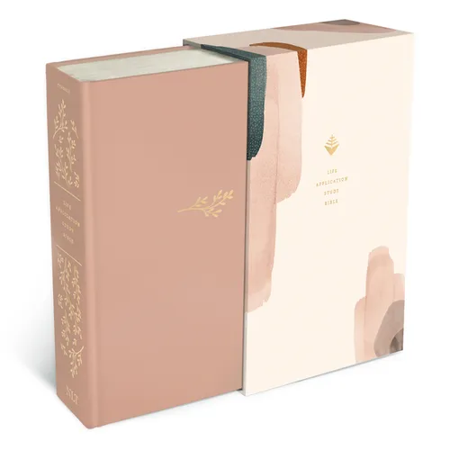 Soft pink hardcover study Bible with gold lettering and cloth cover
