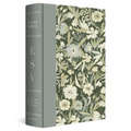 Hardcover study Bible with gray spine and cream-and-green floral cover