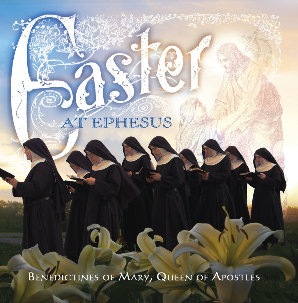 Easter at Ephesus CD cover featuring robed performers in black and white liturgy scene