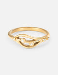 Gold-tone sculpted open ring with heart-shaped detail and bead accents