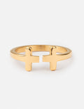 Gold-tone cross ring with two raised cross charms on the band