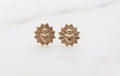 Gold vermeil sacred heart stud earrings, round floral cross motif, pair