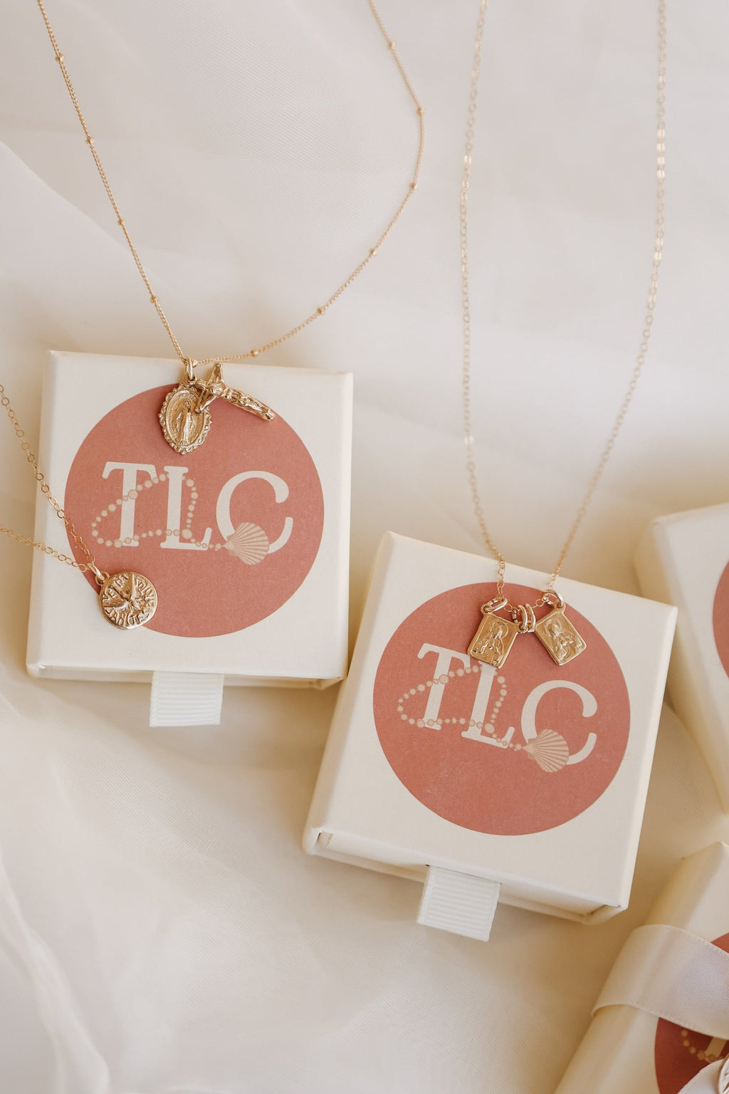 Gold vermeil scapular necklace with gold charm pendant on fine gold chain