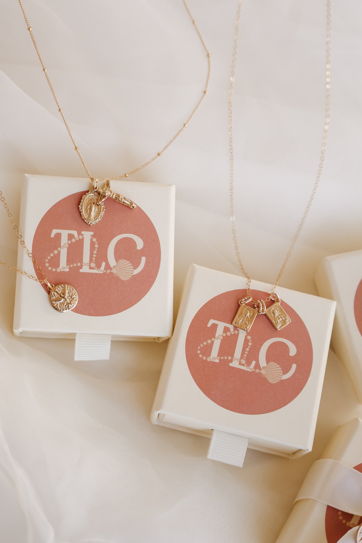 Gold vermeil scapular necklace with gold charm pendant on fine gold chain