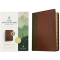 Personal size leatherlike study bible, brown cover with stitched edge and side spine