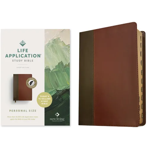 Personal size leatherlike study bible, brown cover with stitched edge and side spine