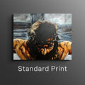 Framed painting print of praying bearded man with raised hands