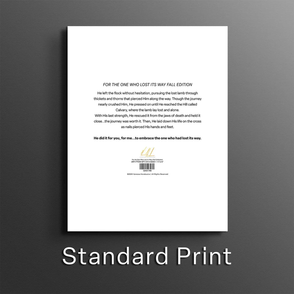 Art print backing card with centered text and barcode label