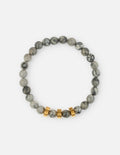 Gray stone bead bracelet with gold spacer beads, round stones, stretch fit